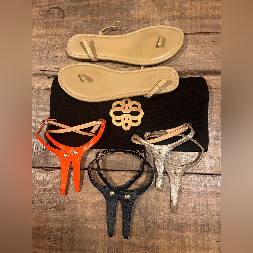 Cambiami Interchangeable Sandal Set with 3 sets of Straps Tan Leather So…